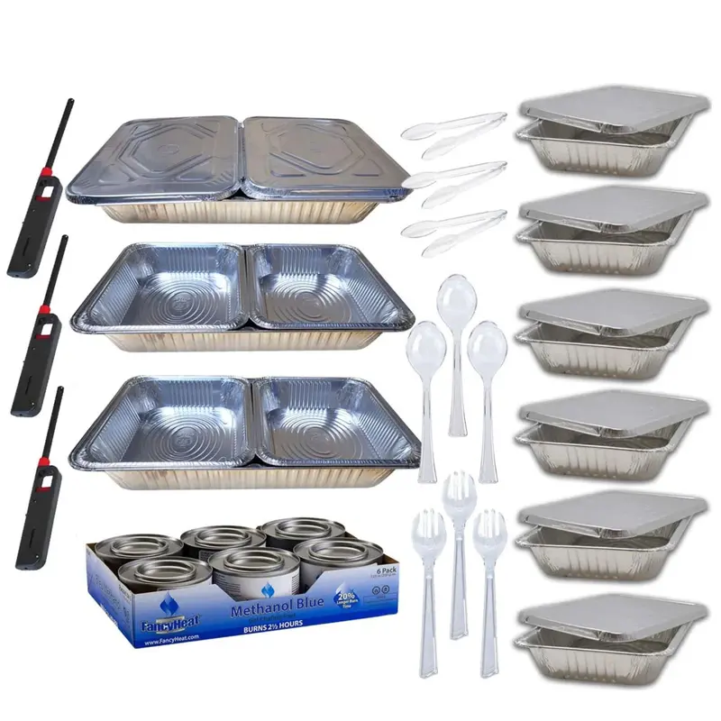 33-Piece Disposable Buffet Serving Kit – Aluminum Chafing Dish Refills (No Racks Included) 1