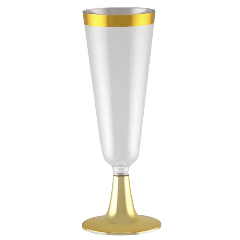 4.5 Oz Disposable Plastic Champagne Flute – Gold Trim 1