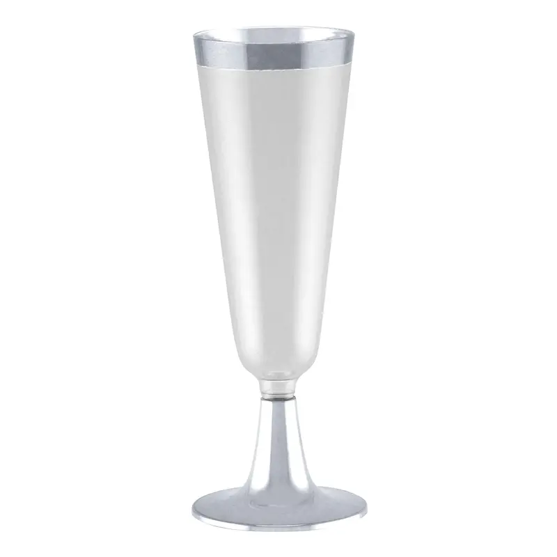 4.5 Oz Disposable Plastic Champagne Flute – Silver Trim 1