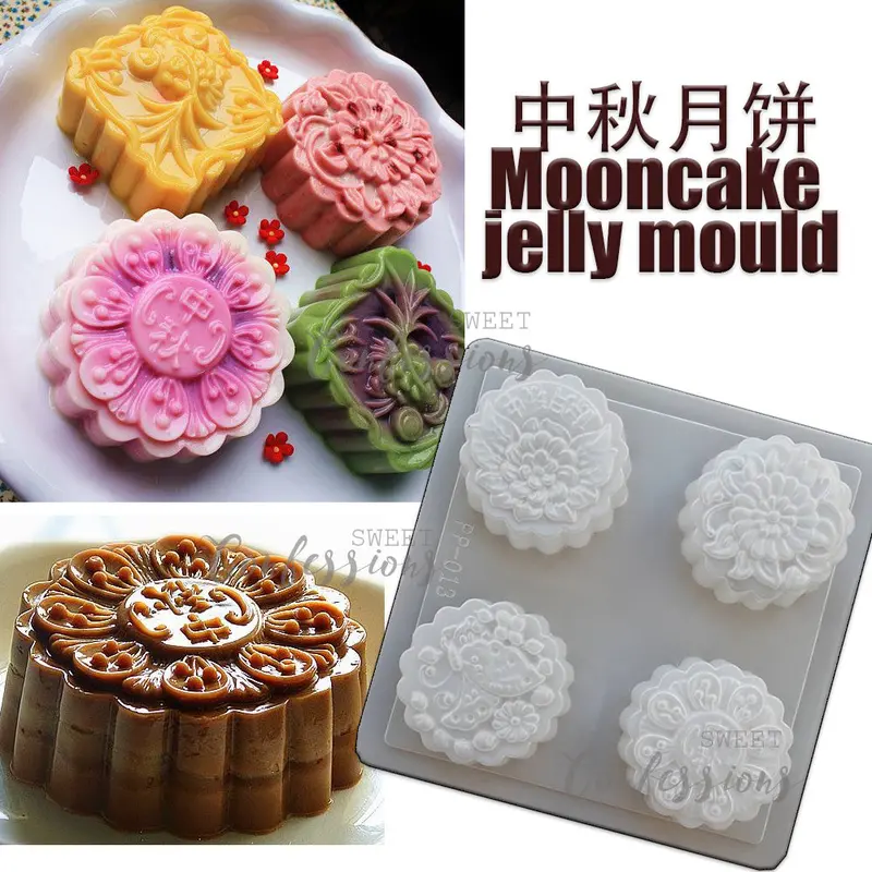 4-Cavity Floral Mooncake Mold For Agar-Agar And Jelly Desserts 1