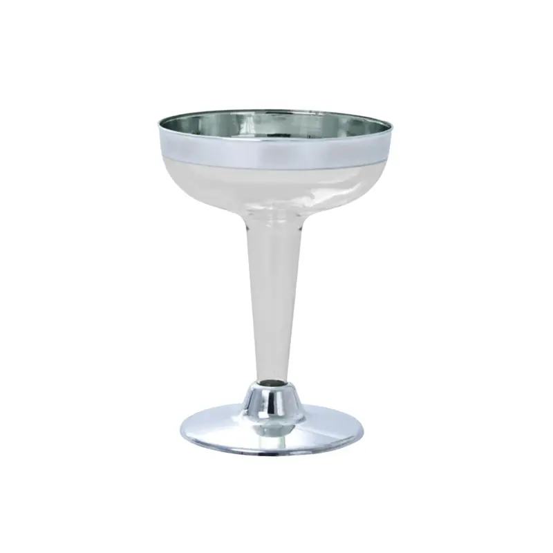 4 Oz Clear Plastic Champagne Flute – Silver-Rimmed Cocktail Cup 1