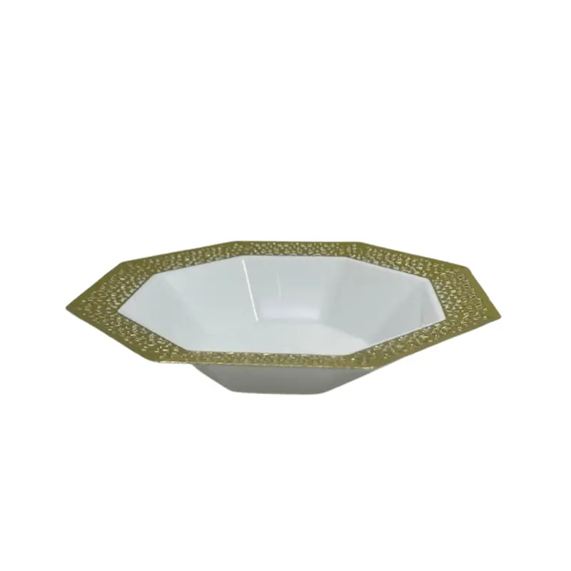 5 Oz White Plastic Bowl With Gold Accent Rim – Lacetagon Elegance 1