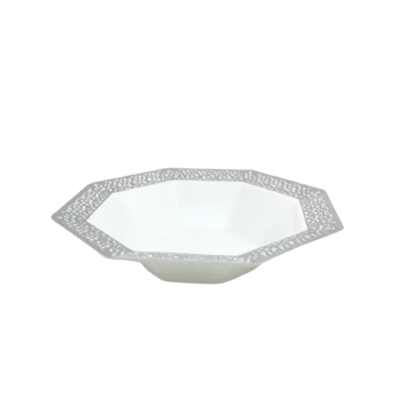 5 Oz White Plastic Bowl With Silver Rim – Lacetagon Modern Style 1