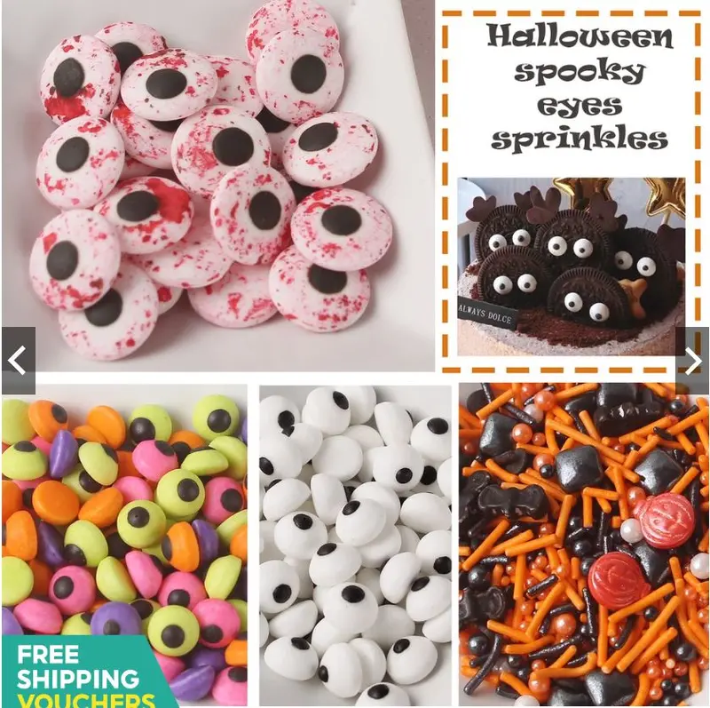 50G Halloween Eye Sprinkles – Edible Eyeball Dragees & Chocolate Rice Mix For Themed Desserts 1
