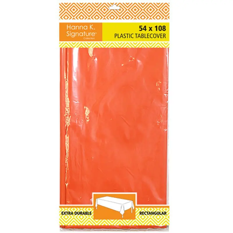 54" X 108" Vibrant Orange Rectangle Plastic Tablecloth 1