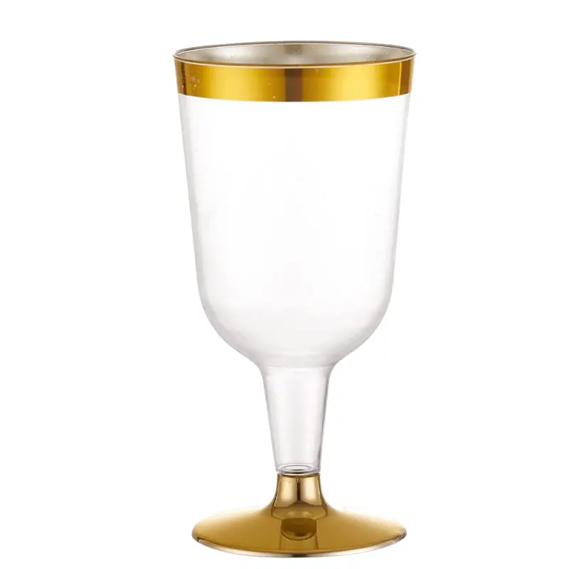 6.5 Oz Disposable Plastic Wine Cup – Gold Rim & Base 1