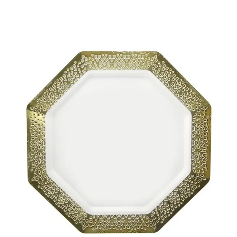 7.25" White Appetizer Or Dessert Plate With Gold Rim – Lacetagon 1