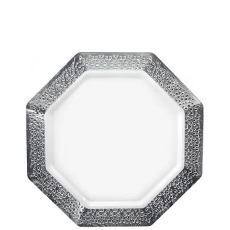 7.25" White Appetizer Or Dessert Plate With Silver Rim – Lacetagon 1