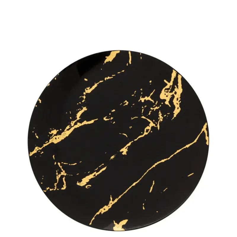 7.5-Inch Black Plastic Dessert Plate With Gold Edge (10-Pack) 1