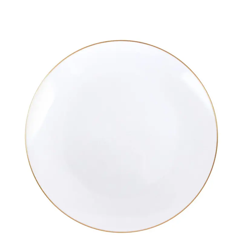 7.5-Inch Organic-Inspired White Dessert Plate With Gold Rim – Elegant Plastic 1