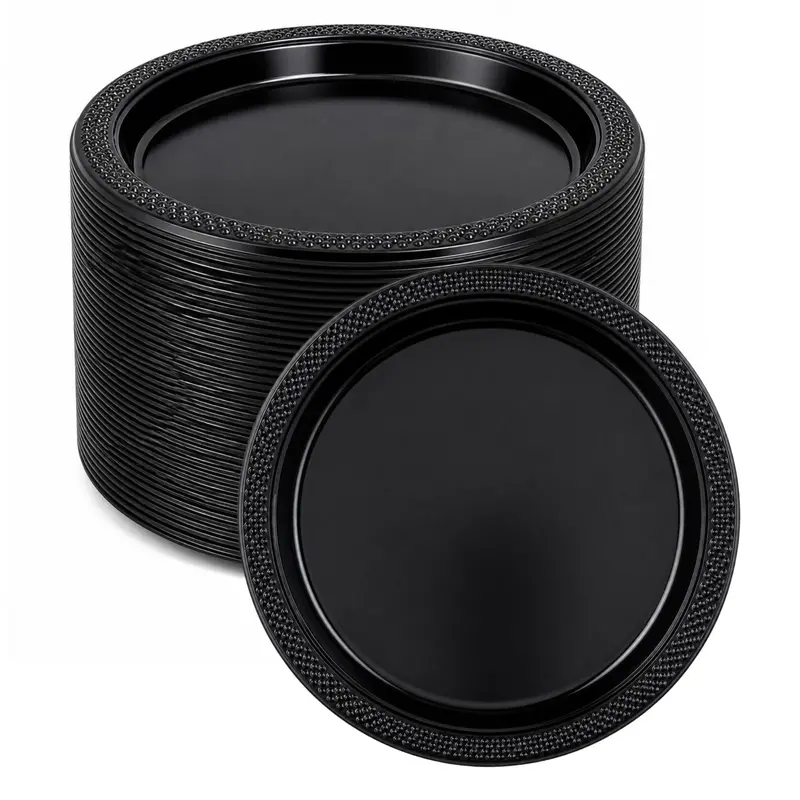 7-Inch Black Disposable Plastic Party Plates – Bulk Pack 1
