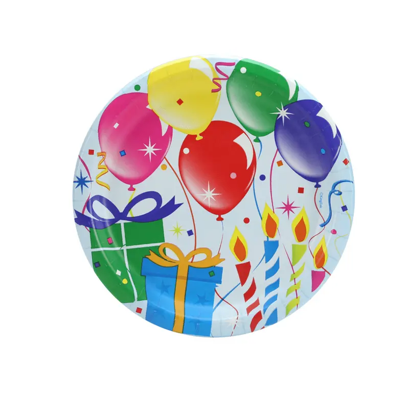7-Inch Round Paper Plates – Birthday Balloon Design, 16-Piece Pack 1