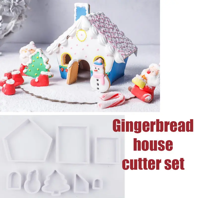 8-Piece Gingerbread House Cookie Cutter Set Including Tree, Snowman, And Holiday Shapes 1