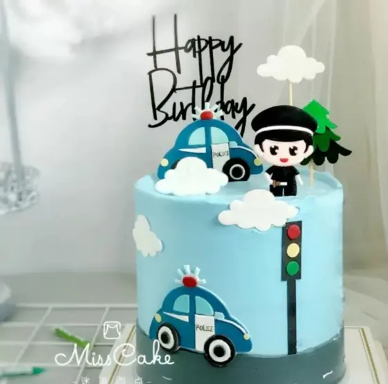 8-Piece Police-Themed Cake Toppers – Fun Paper Decorations Featuring Officers & Patrol Cars 1