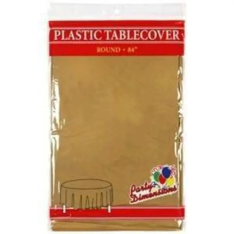 84 Inch Gold Round Plastic Tablecloth – Luxe Finish, Easy Cleanup 1