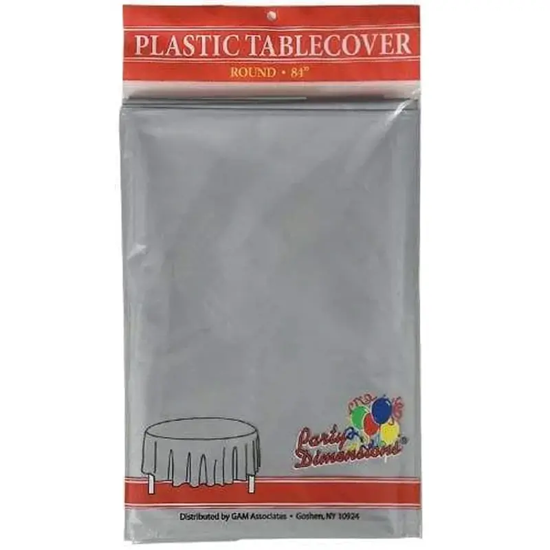 84 Inch Silver Round Plastic Tablecloth – Metallic Shine For Formal Events 1
