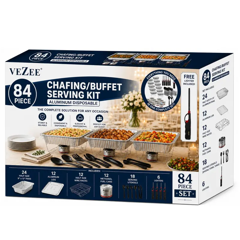 84-Piece Aluminum Chafing Dish Buffet Kit – Half-Size Disposable Serving Set 1