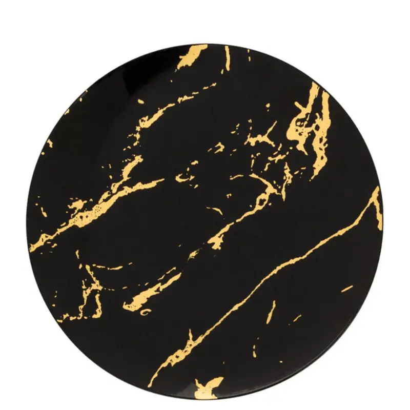 9-Inch Black Plastic Dinner Plate With Gold Accent Rim (10-Pack) 1