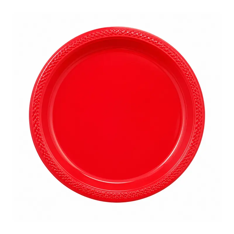9-Inch Round Red Plastic Disposable Plate 1