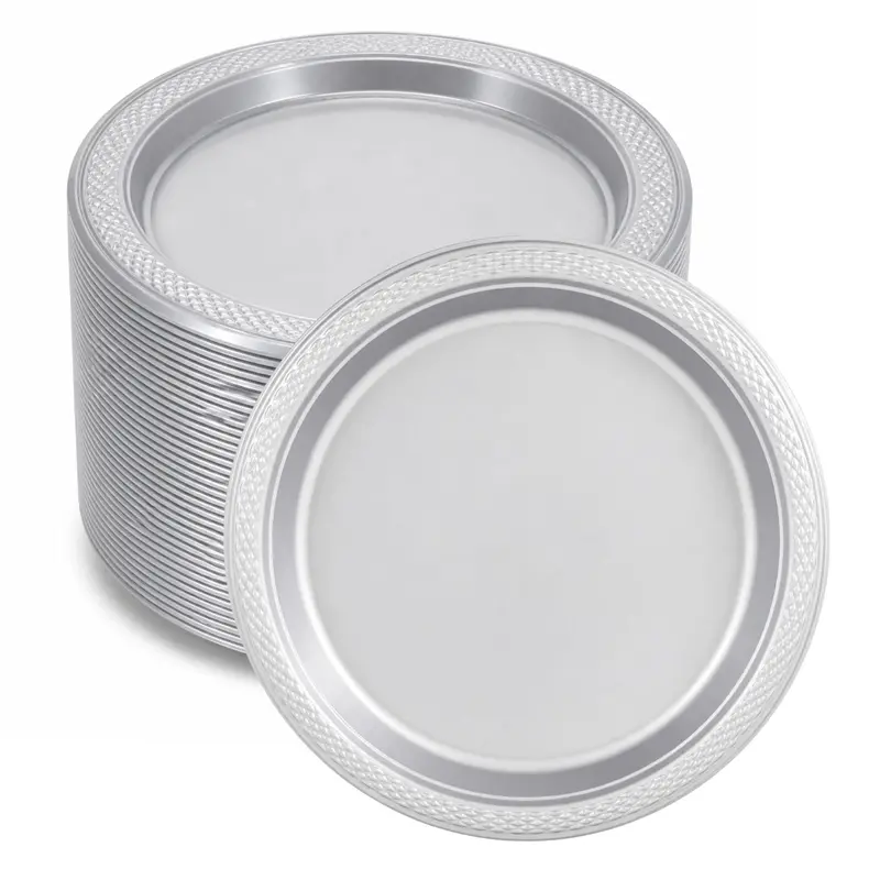 9-Inch Silver-Finished Disposable Plastic Plate (Bulk Value Pack) 1