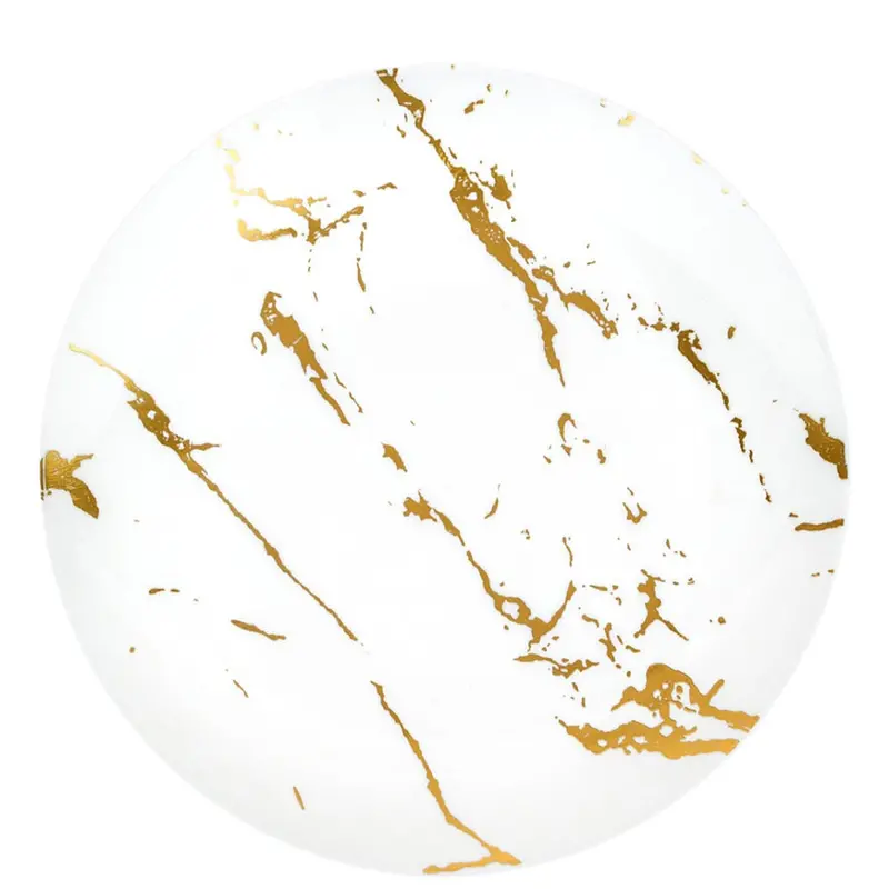 9-Inch White Plastic Dinner Plate With Metallic Gold Accent Rim 1