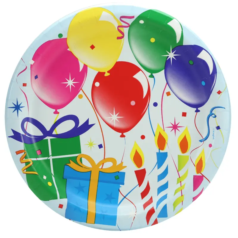 9" Round Disposable Paper Plates – Celebration-Themed (8-Pack) 1