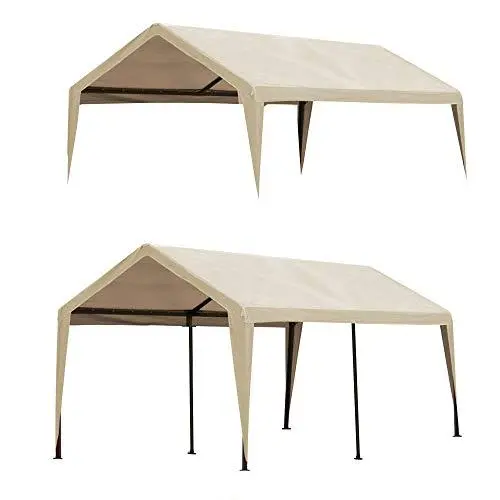 Abba Patio 10' X 20' Carport Canopy Replacement Cover – Beige Fabric Top With Pole Skirts & Bungees 1