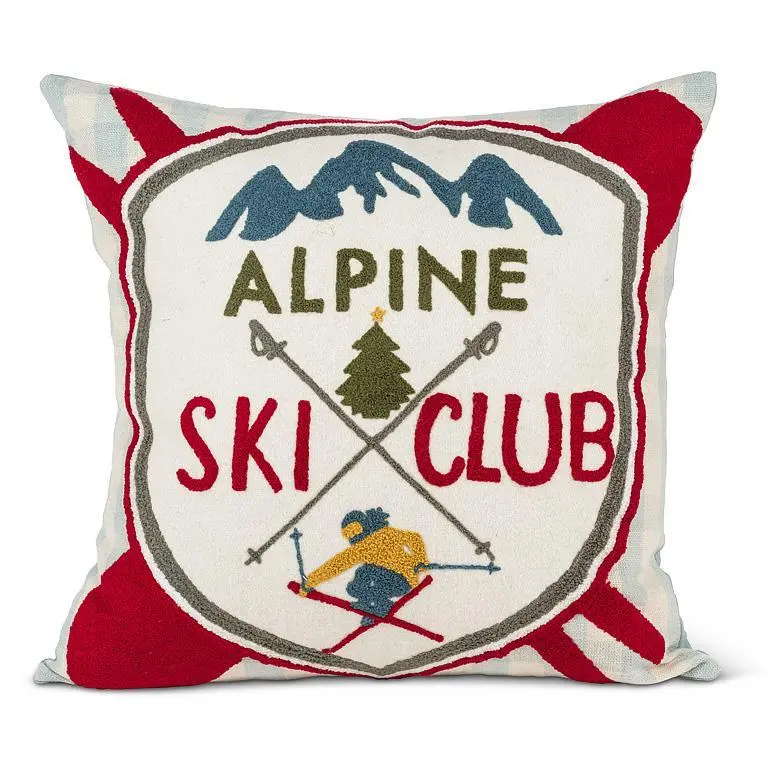 Alpine Ski Club Pillow – Square Cotton Decor Pillow With Vintage Ski Motif 1