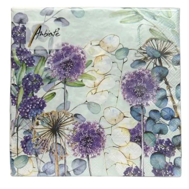 Ambiente Botanical Purple Lunch Napkins – 20-Pack Artistic Floral Pattern 1