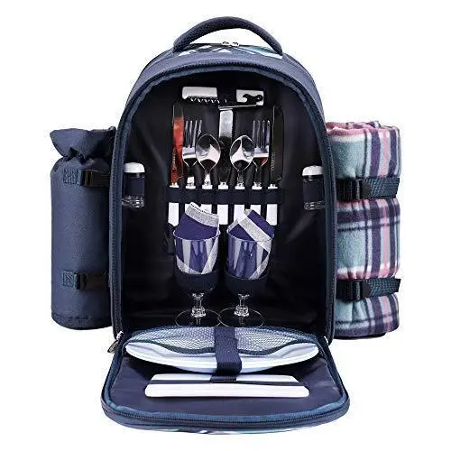 Apollo Walker 2-Person Picnic Backpack – Insulated Cooler Compartment, Detachable Wine Holder, Blanket & Tableware Set (Blue) 1