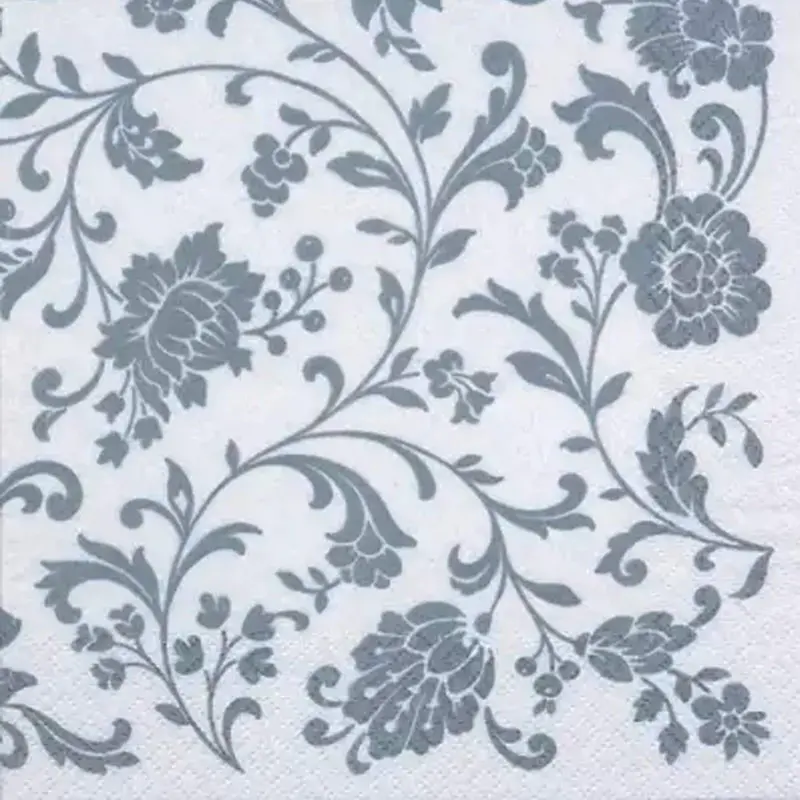 Arabesque White-And-Silver Lunch Napkins – 20-Piece Designer Set 1