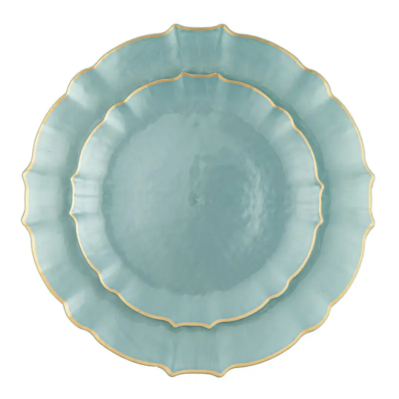 Aristocratic 10.25-Inch And 7.5-Inch Pearl-And-Blue Plates With Gold Rim 1