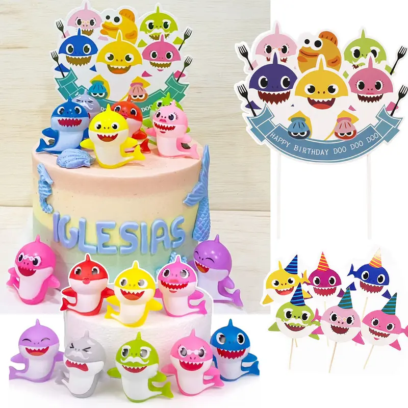 Baby Shark Cake Decorations – Edible-Style Figurines And Party Topper Set 1