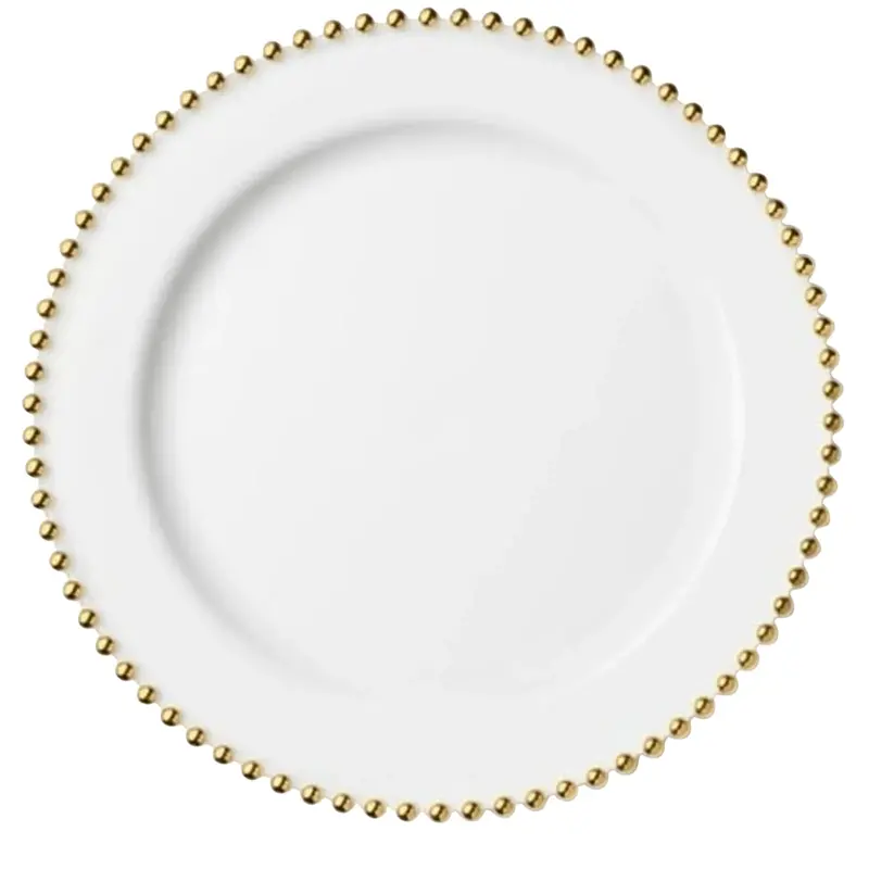 Beaded 10.25-Inch White & Gold Extra-Heavy Plastic Dinner Plates — Premium Disposable Set 1