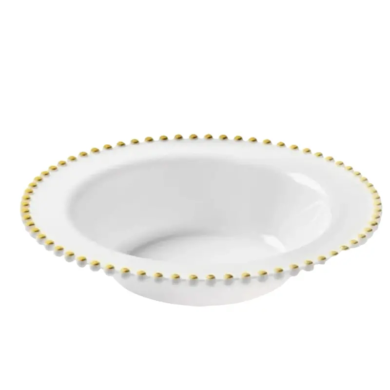 Beaded 14-Ounce White & Gold Extra-Heavy Plastic Bowl — Upscale Food Presentation 1