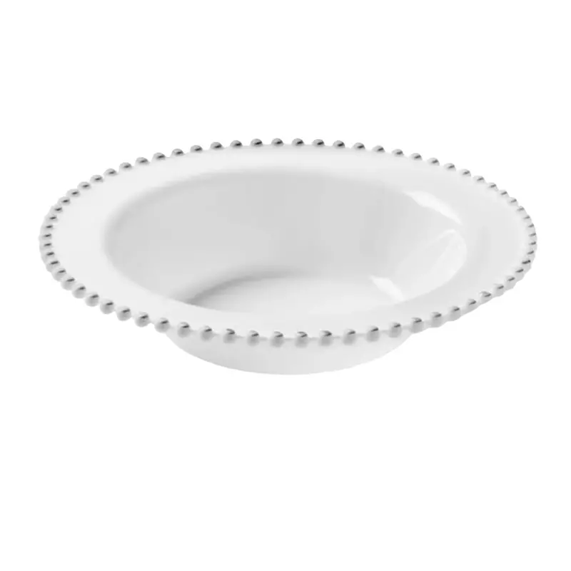 Beaded 14-Ounce White & Silver Extra-Heavy Plastic Bowl — Elegant Serving Vessel 1