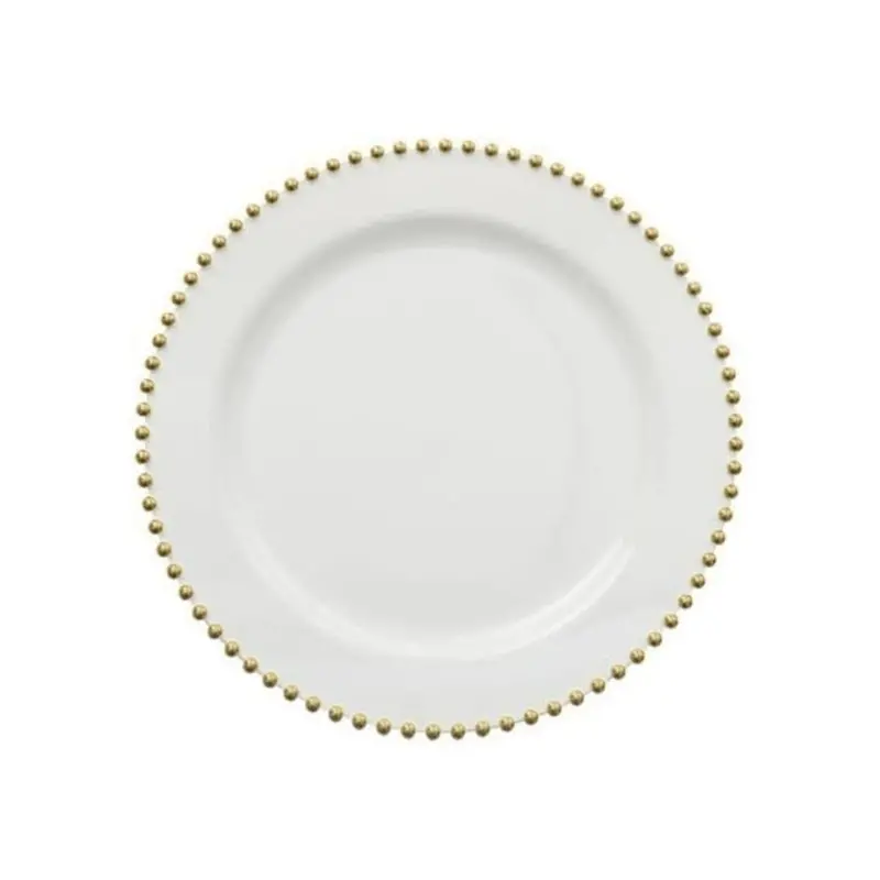 Beaded 7.5-Inch White & Gold Extra-Heavy Plastic Dessert Plates — Elegant 10-Pack 1