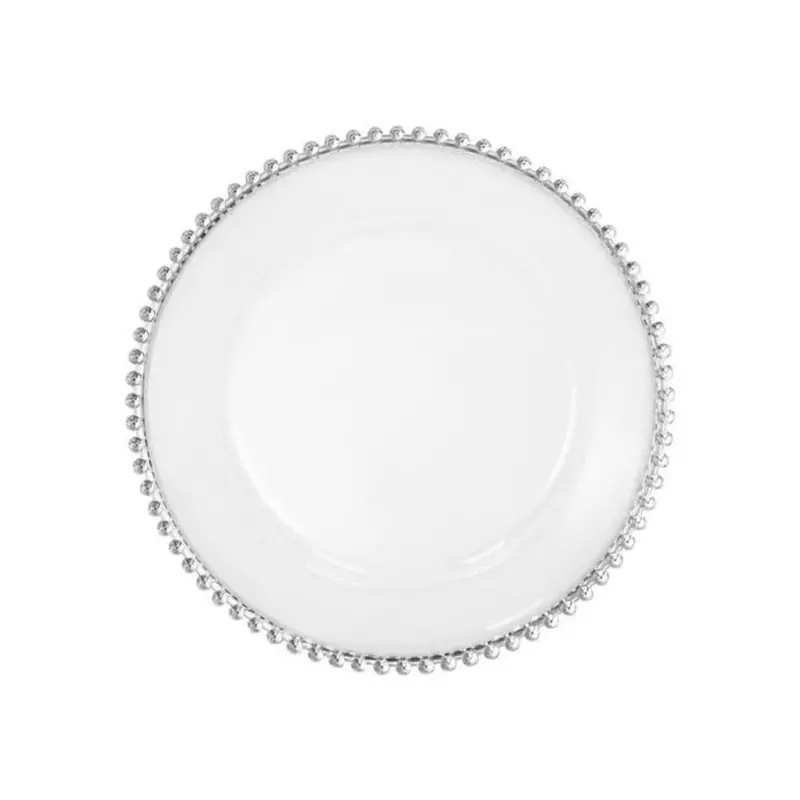 Beaded 7.5-Inch White & Silver Extra-Heavy Plastic Dessert Plates — Set Of 10 1