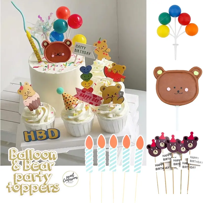 Bear-And-Balloon Party Toppers For Children’S Day And Toddler Birthday Cake Decorations 1