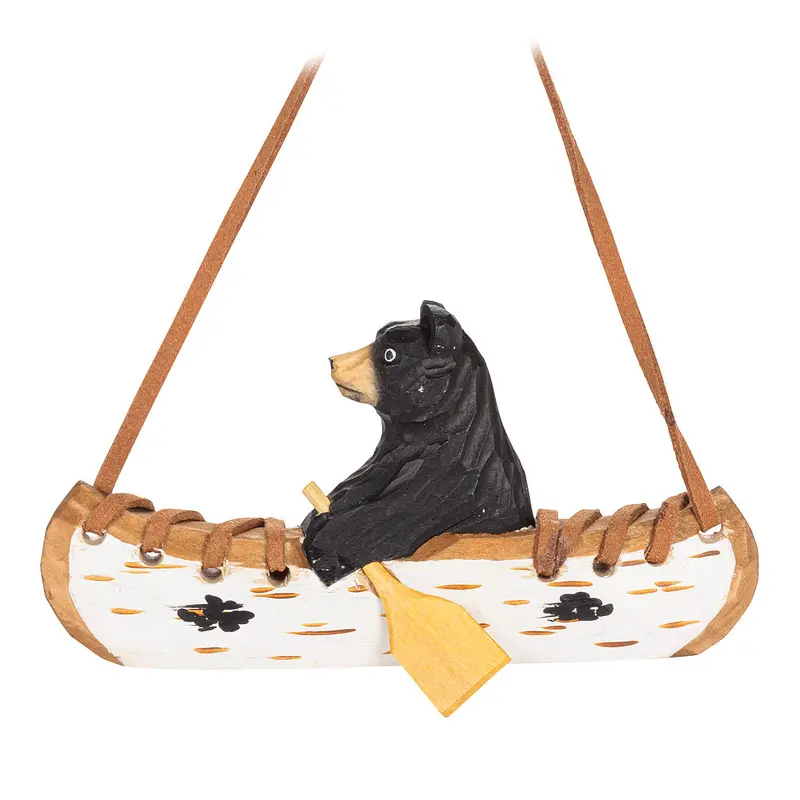 Bear In Canoe Hand-Carved Wooden Ornament 1