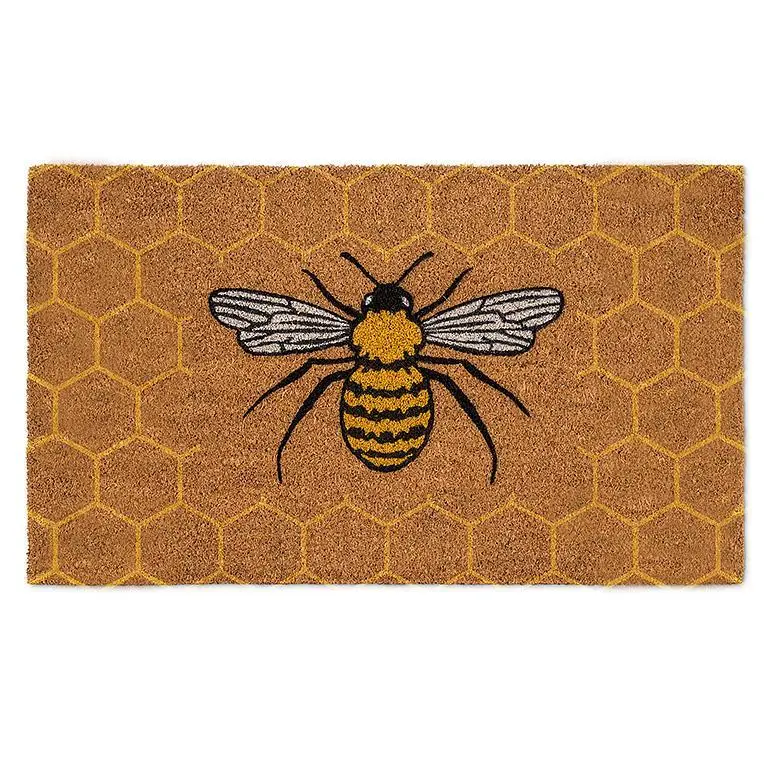 Bee And Honeycomb Pattern Natural Fiber Doormat 1
