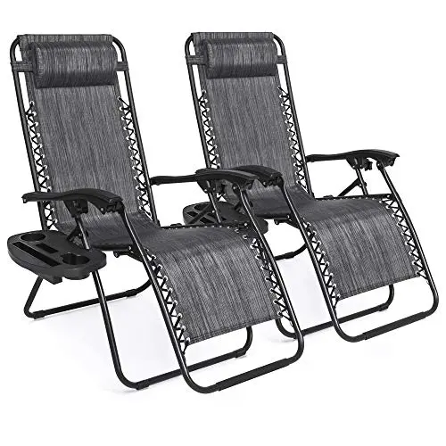 Best Choice Products Dual Zero-Gravity Recliners – Adjustable Steel Mesh Lounge Chairs With Pillows And Cup Holders (Gray) 1