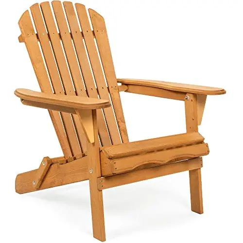 Best Choice Products Folding Adirondack Lounger – Natural-Finish Wooden Accent Chair For Outdoor Relaxation 1
