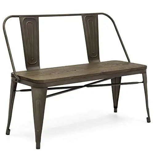 Best Choice Products Rustic Farmhouse Dining Bench – 42" Industrial Metal Frame With Wooden Seat, Detachable Backrest & Non-Marking Feet (Espresso) 1