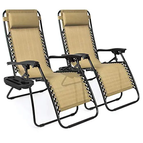 Best Choice Products Zero Gravity Mesh Lounge Chairs – Set Of 2 Adjustable Recliners With Pillows & Cup Holders (Beige) 1