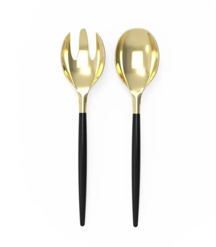 Black And Gold Disposable Serving Utensils – Fork & Spoon Combo Set 1