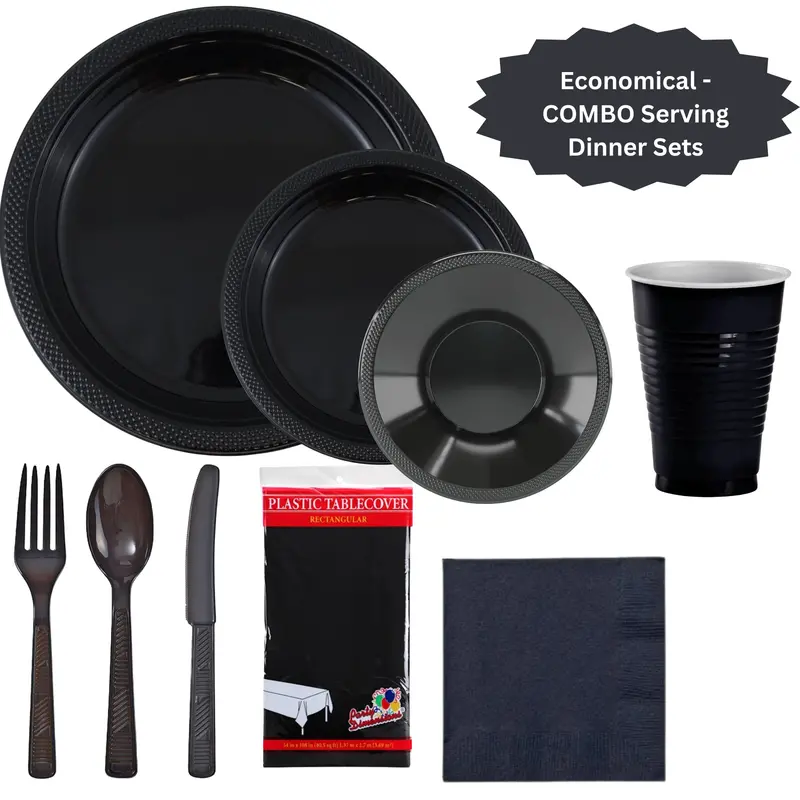 Black Disposable Party Set – Complete Plastic Dining Kit For Budget-Friendly Events 1