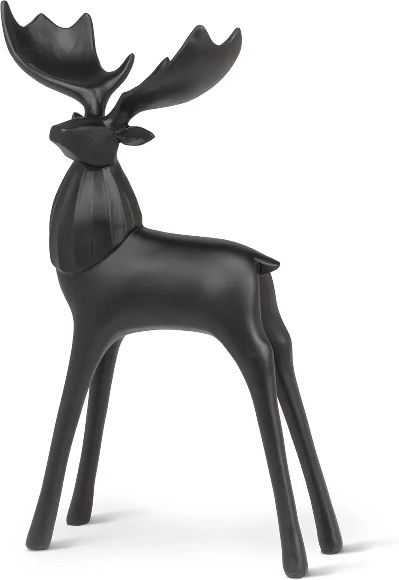 Black Modern Deer Figurine With Oversized Antlers 1
