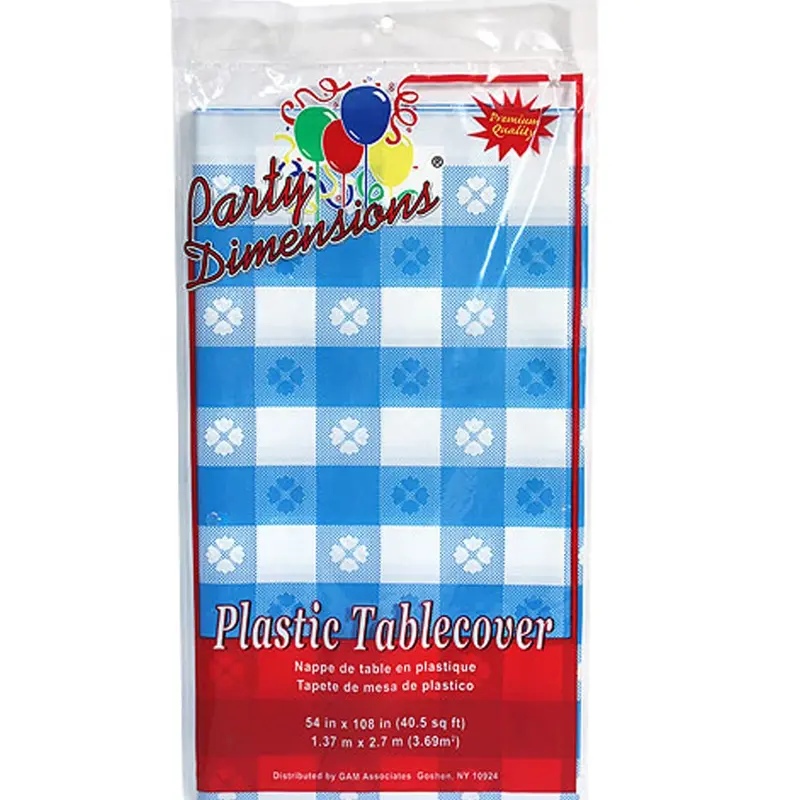 Blue Gingham Pattern Plastic Rectangular Table Cover – 54 X 108 Inches 1