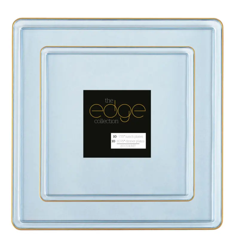 Blue & Gold Rim Square Plastic Plate Combo: 10.75" + 7.75" – Edge Collection 1
